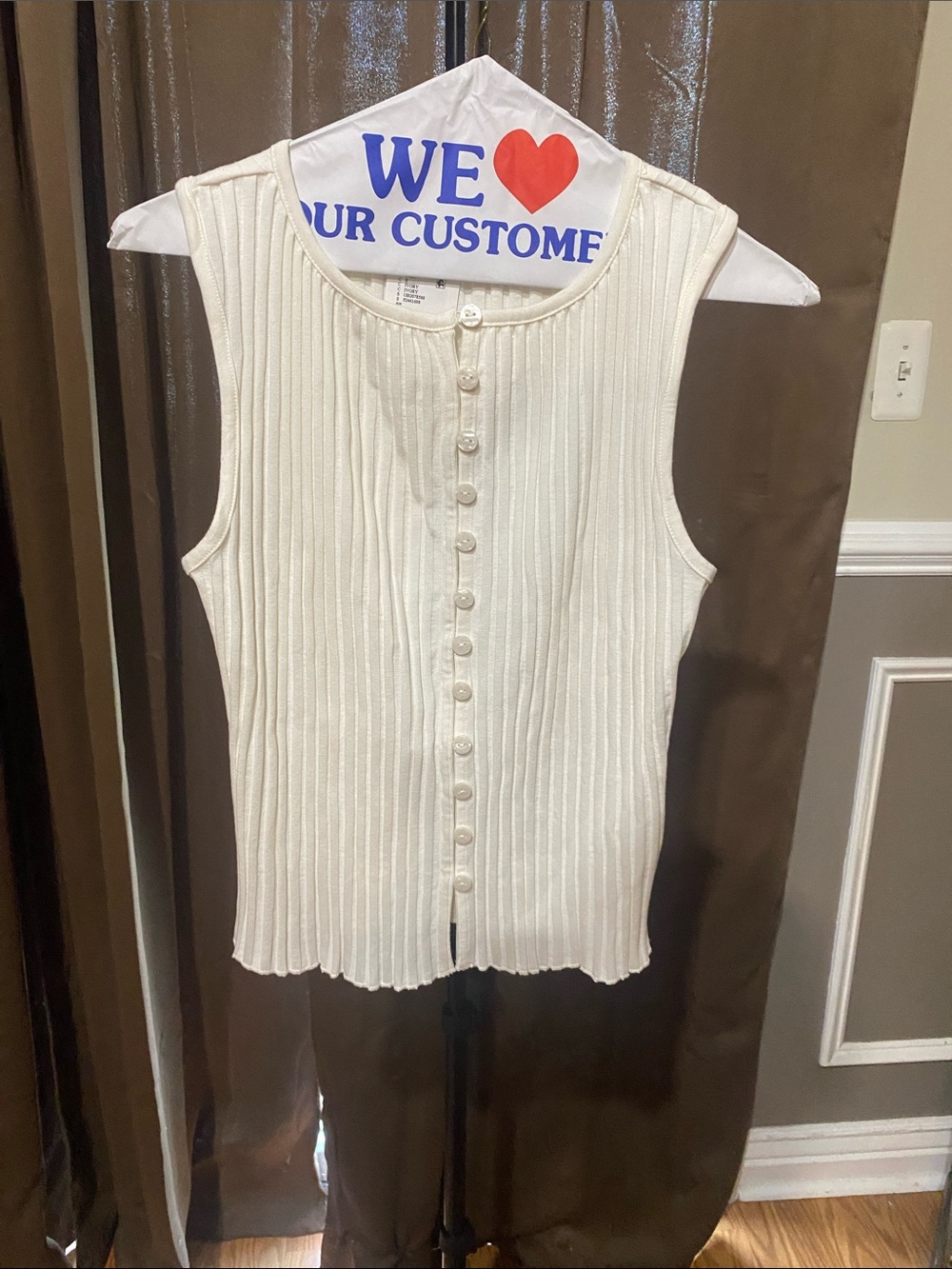 Free People Cream Ribbed Button-Front Tank